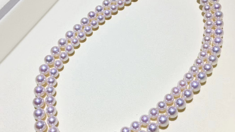 43cm AAAA 6.5-7.5 mm Akoya Pearl Double Strand Necklace Sterling Clasp